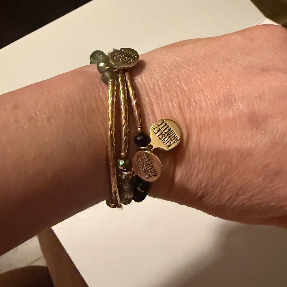 Kinsley Armelle Glass Beaded Stretch Bracelets,Set of 3,Gray,Clear,Black,Gold Pl